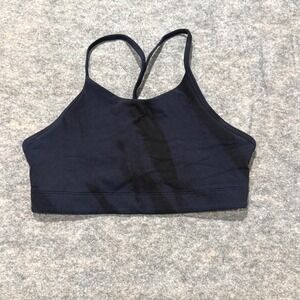 Stori Ribbed High Neck T-Back Womens Sports Bra Small Navy Blue Camo Print